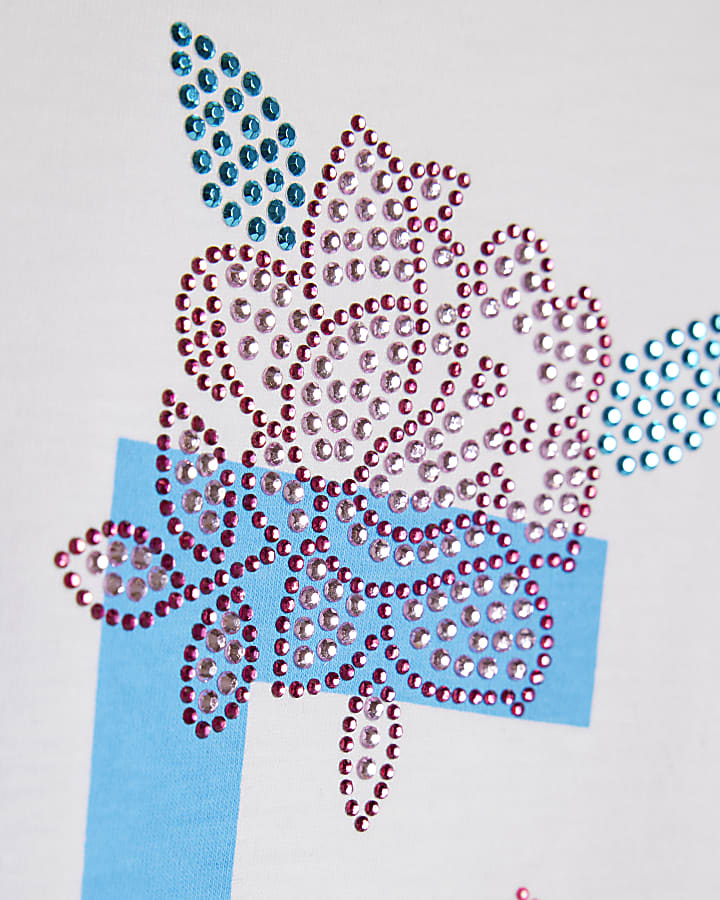 Girls White 85 Embellished T-Shirt