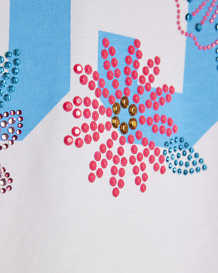 Girls White 85 Embellished T-Shirt
