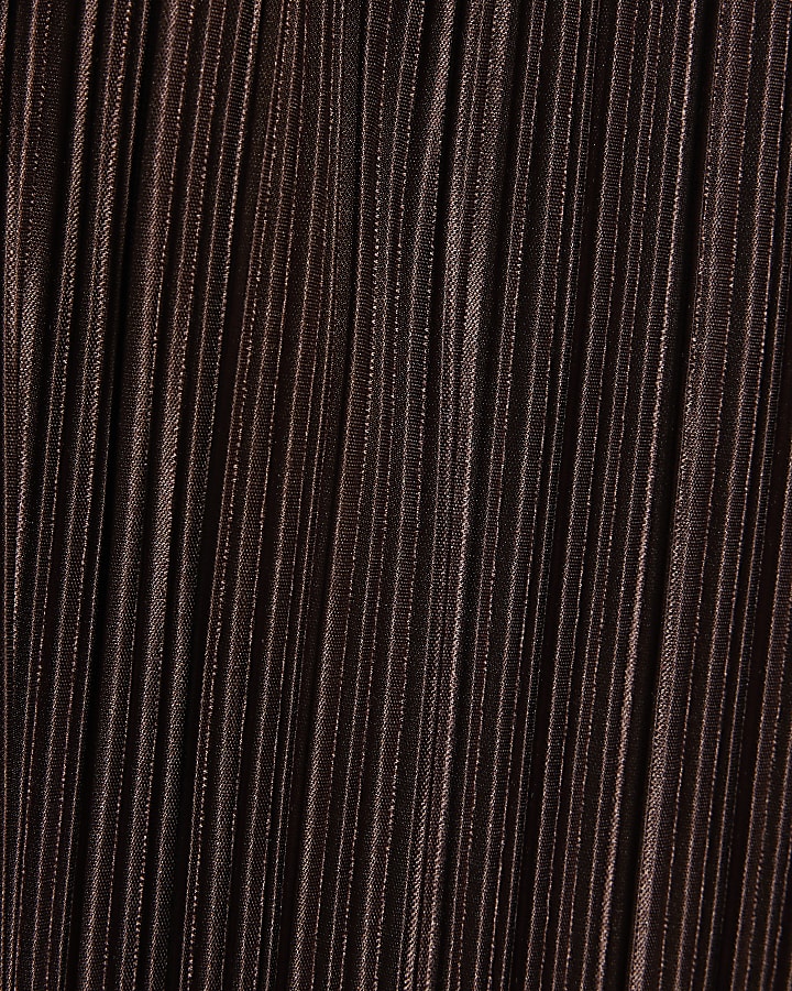 Girls Brown Plisse Wide Leg Trousers