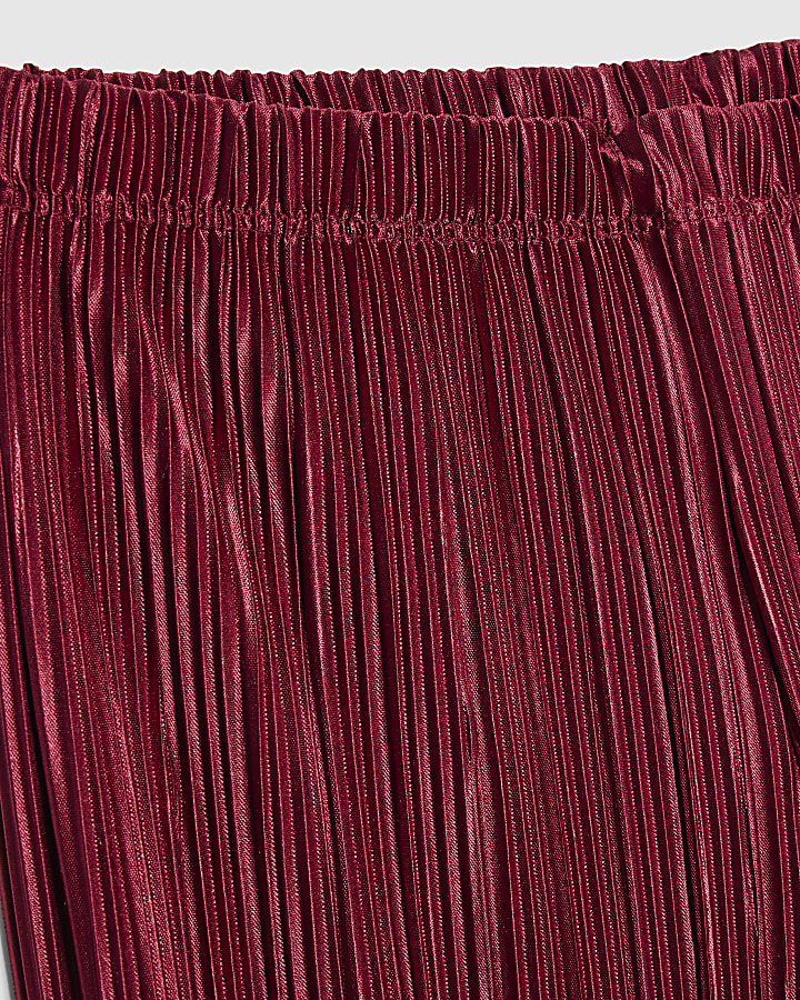 Girls Red Plisse Wide Leg Trousers