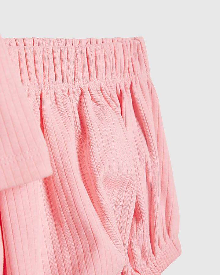 Baby Girls Pink Bow Peplum Ribbed T-Shirt Set