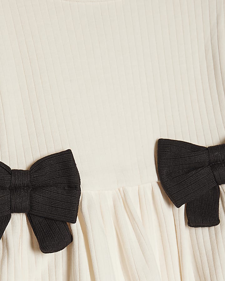 Baby Girls Cream Bow Peplum Ribbed Top Set