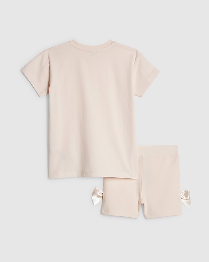 Mini Girls Pink Asymmetric T-Shirt Set