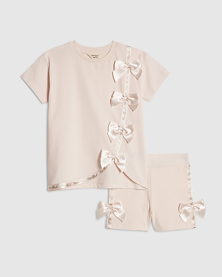 Mini Girls Pink Asymmetric T-Shirt Set