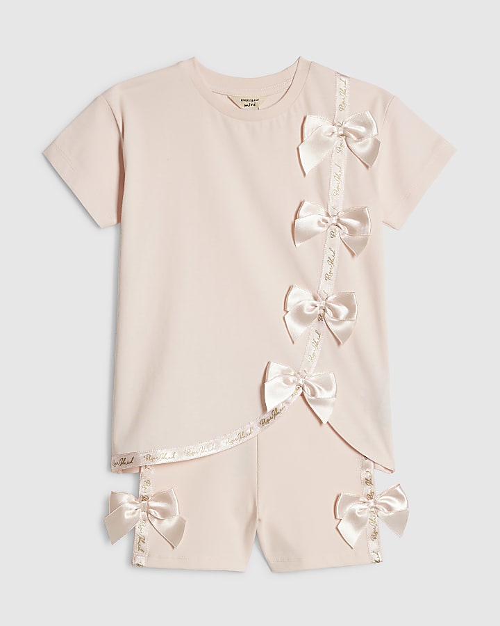 Mini Girls Pink Asymmetric T-Shirt Set