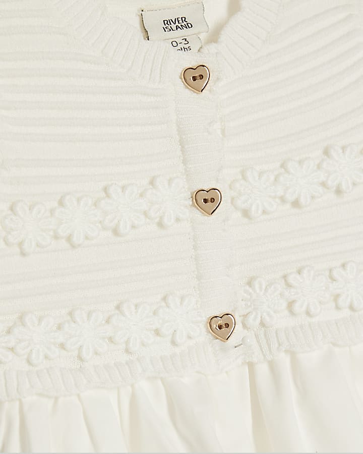 Baby Girls White Hybrid Knit Broderie Dress