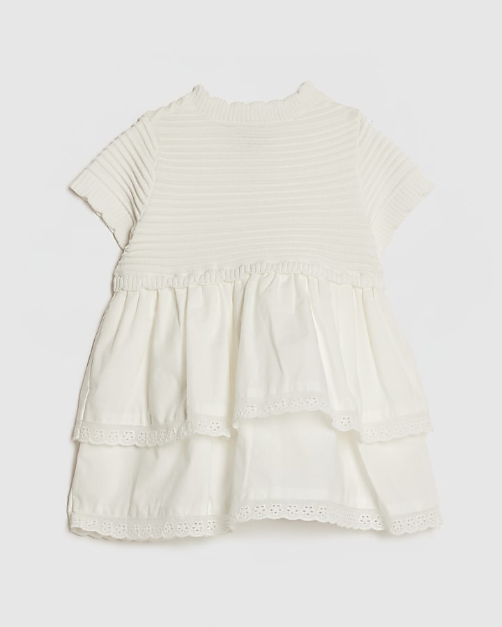 Baby Girls White Hybrid Knit Broderie Dress