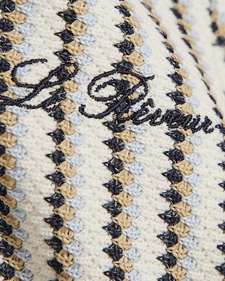 Mini Boys Navy Crochet Stripe Zip Polo Shirt