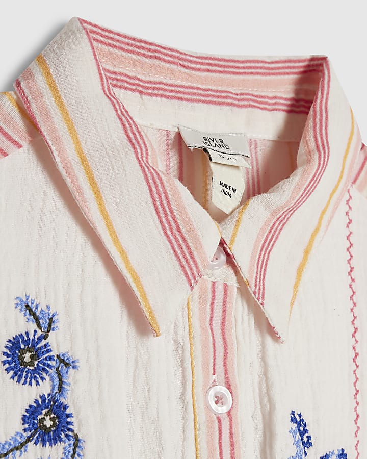 Girls White Embroidered Floral Playsuit