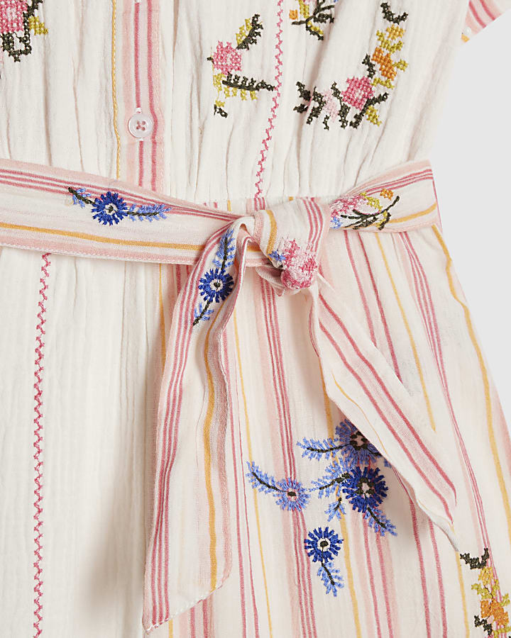Girls White Embroidered Floral Playsuit