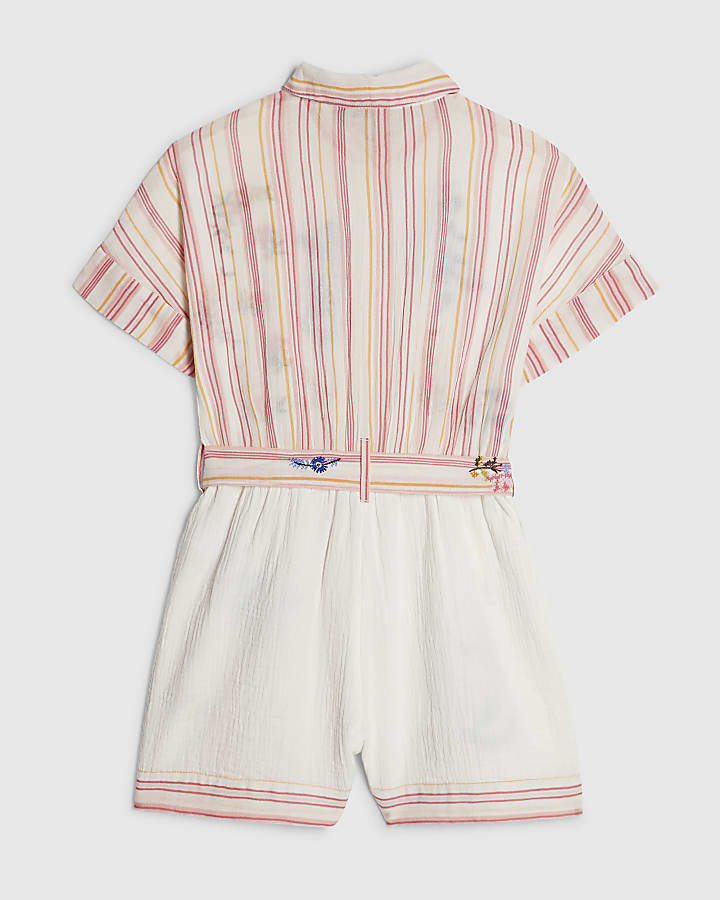 Girls White Embroidered Floral Playsuit