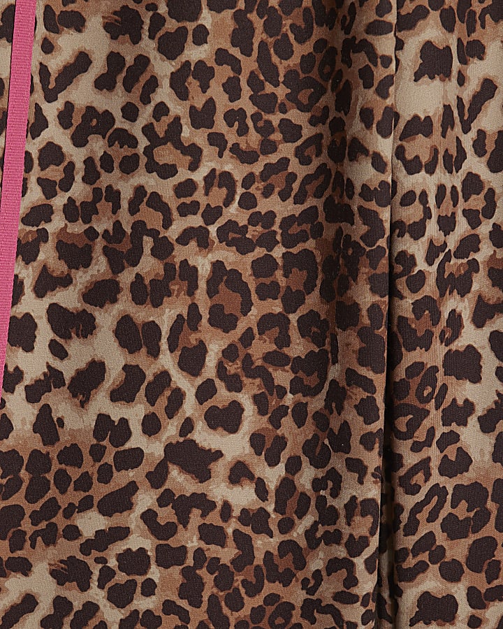 Girls Brown Leopard Side Stripe Trousers