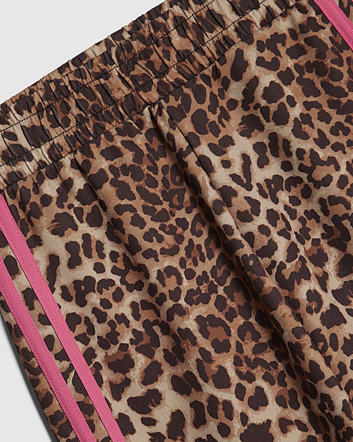 Girls Brown Leopard Side Stripe Trousers