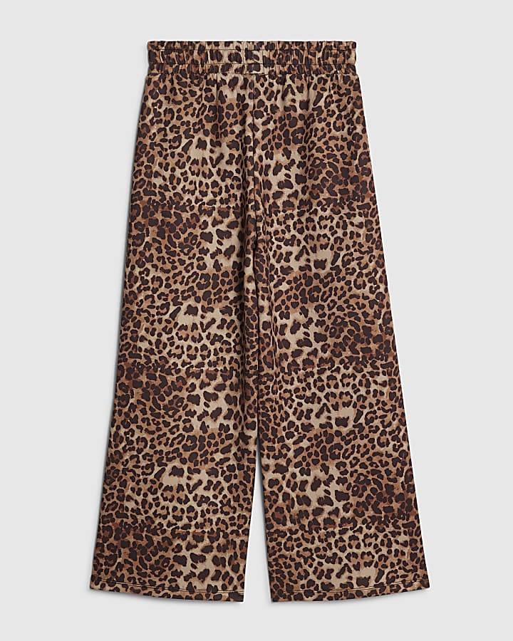 Girls Brown Leopard Side Stripe Trousers