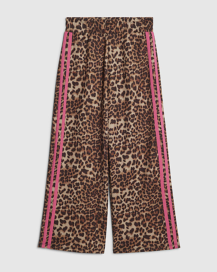 Girls Brown Leopard Side Stripe Trousers