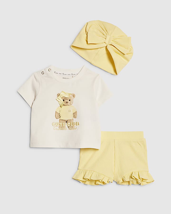 Baby Girls Yellow Bear Turban Set
