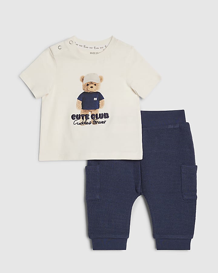 Baby Boys Cream Super Cute Bear T-Shirt Set