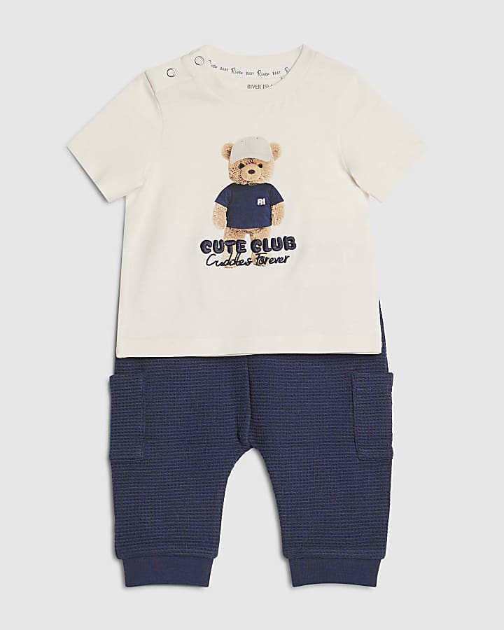 Baby Boys Cream Super Cute Bear T-Shirt Set