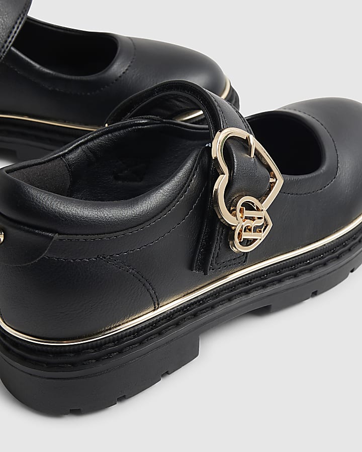 Girls Black Heart Mary Jane Shoes
