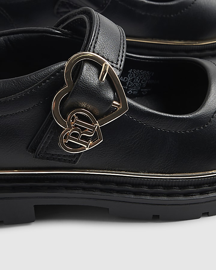 Girls Black Heart Mary Jane Shoes
