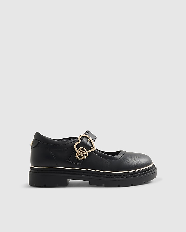 Girls Black Heart Mary Jane Shoes