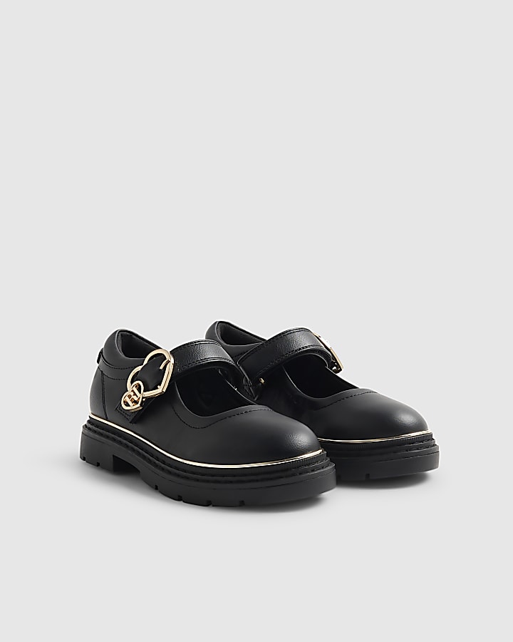 Girls Black Heart Mary Jane Shoes
