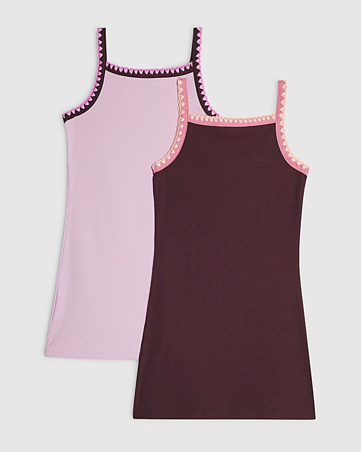 Girls Pink Beaded Icon Cami Dress Set Of 2