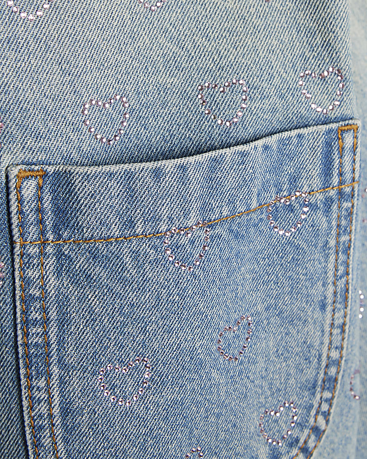 Girls Blue Heart Embellished Denim Jacket