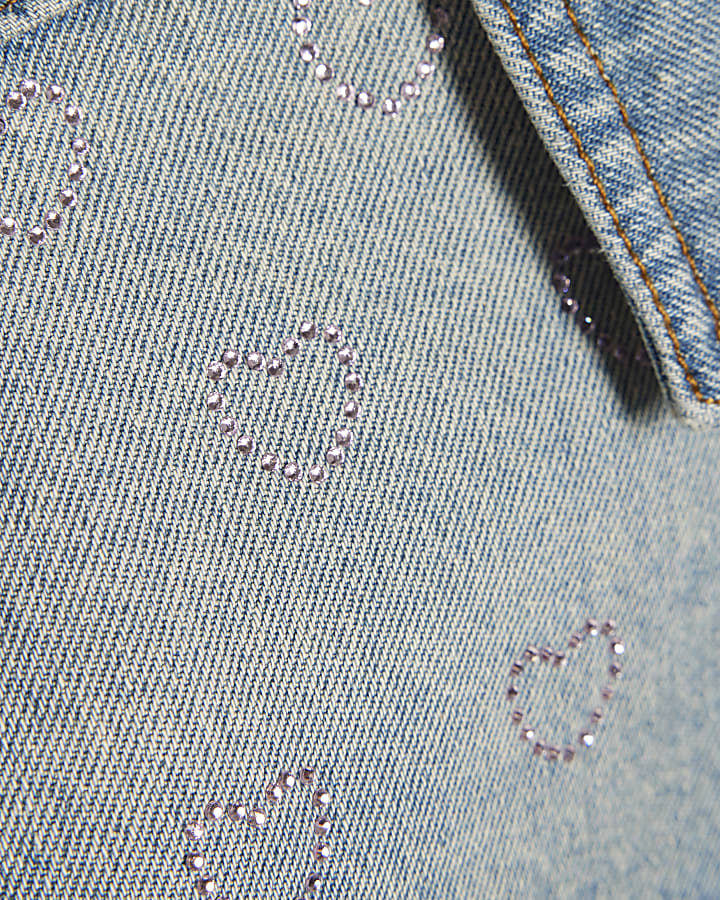 Girls Blue Heart Embellished Denim Jacket