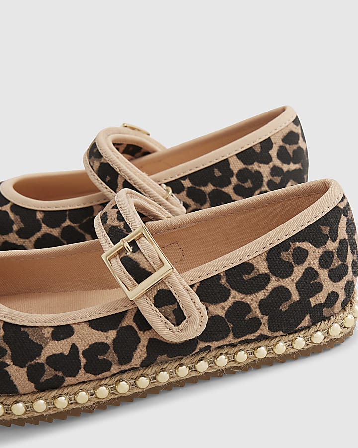 Girls Brown Leopard Print Espadrille Shoes
