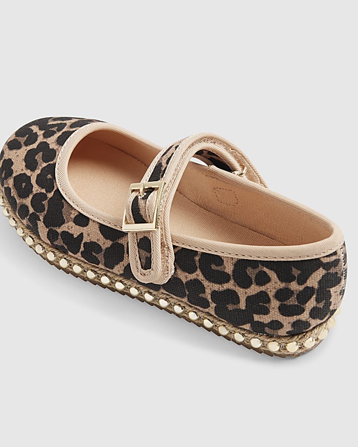 Girls Brown Leopard Print Espadrille Shoes