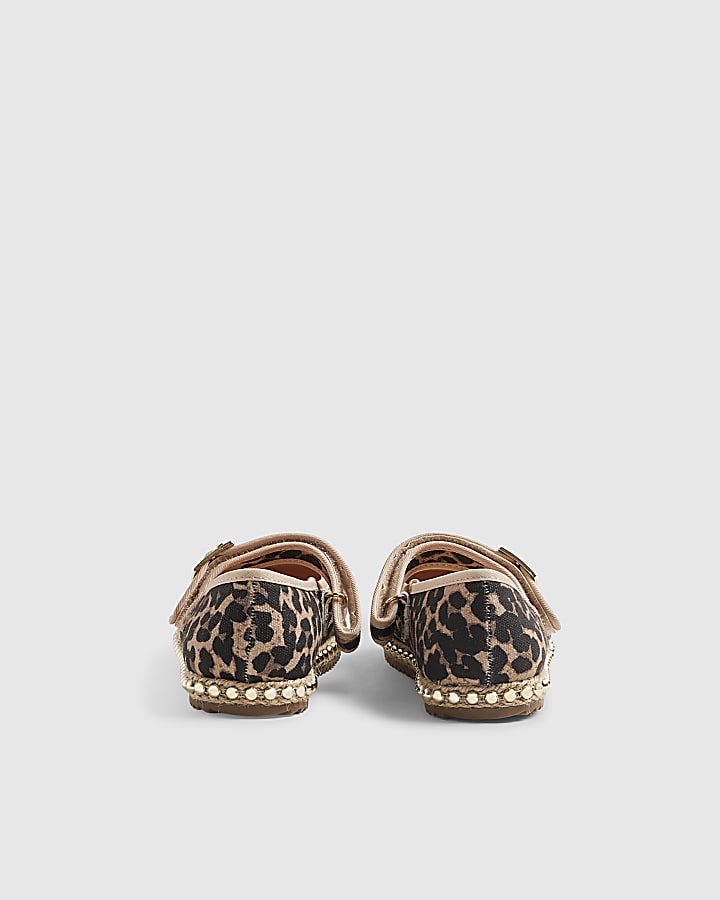 Girls Brown Leopard Print Espadrille Shoes