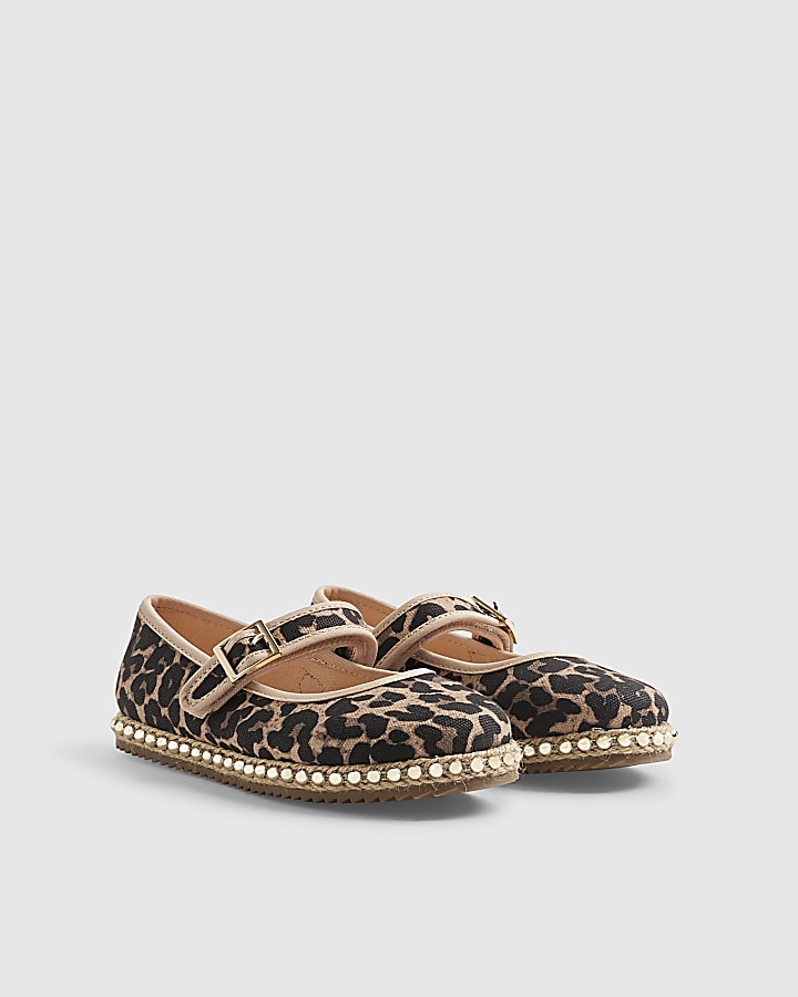 Girls Brown Leopard Print Espadrille Shoes
