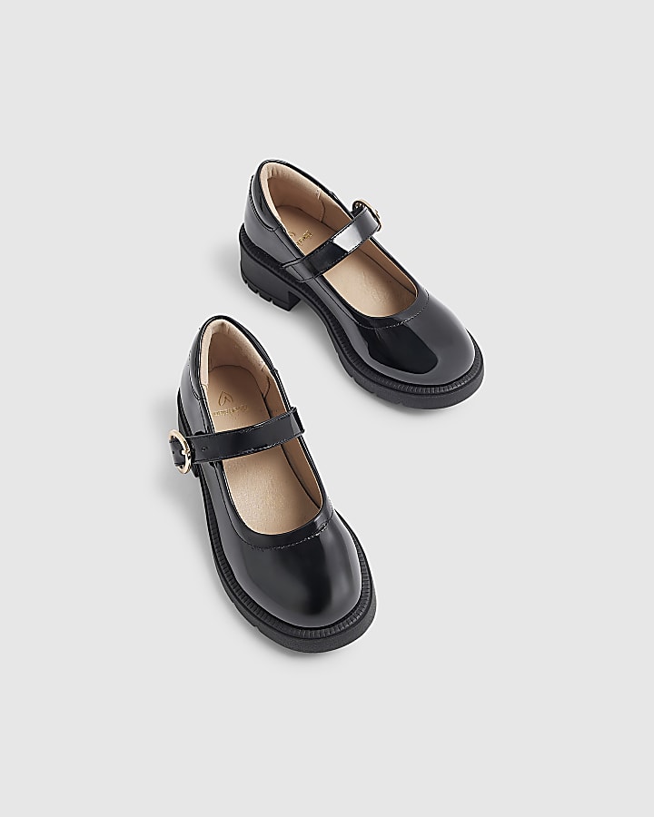 Girls Black Heeled Mary Jane School Shoes