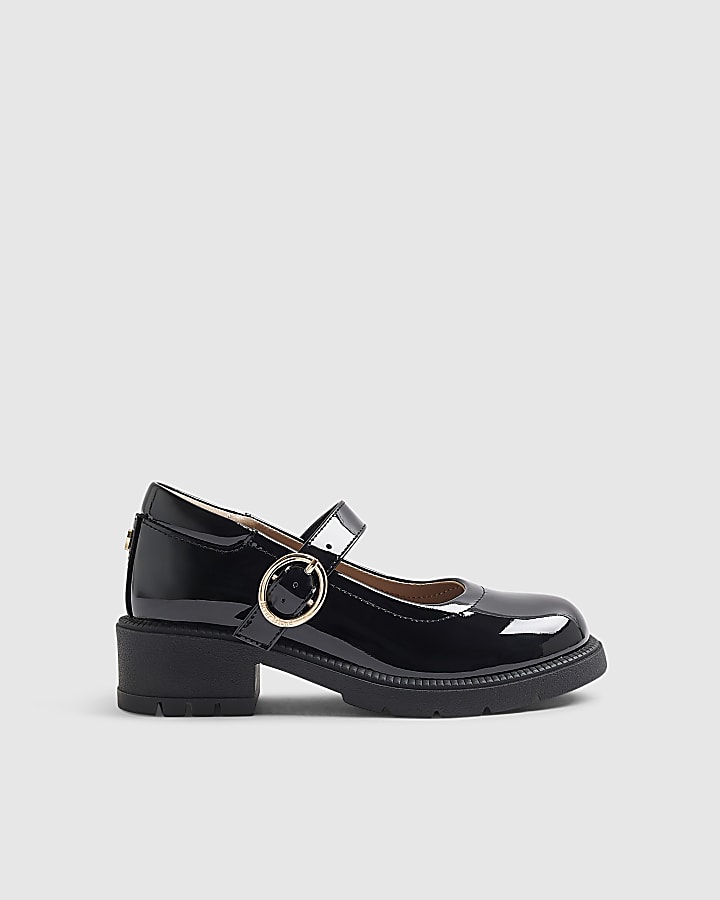 Girls Black Heeled Mary Jane School Shoes