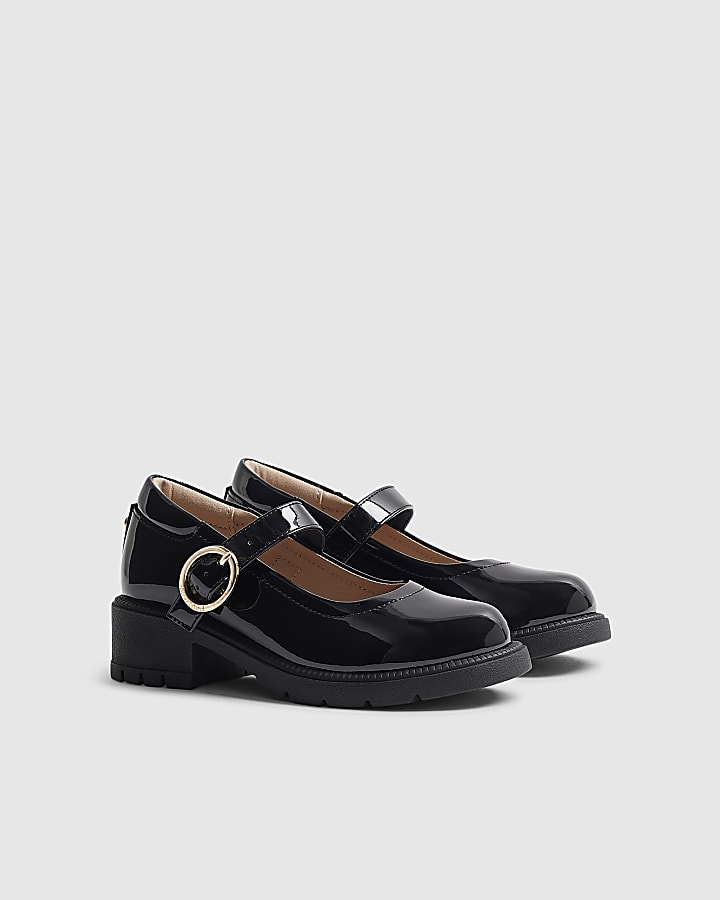 Girls Black Heeled Mary Jane School Shoes