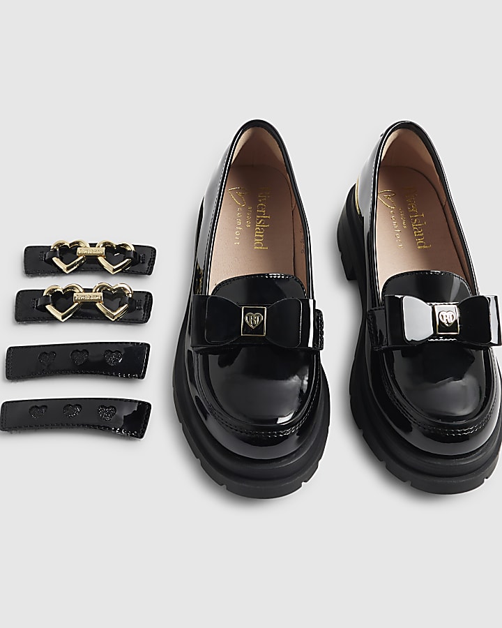Girls Black Interchangeable Bow Loafers