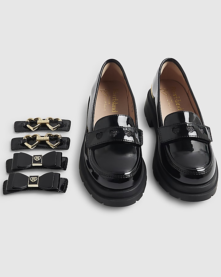 Girls Black Interchangeable Bow Loafers