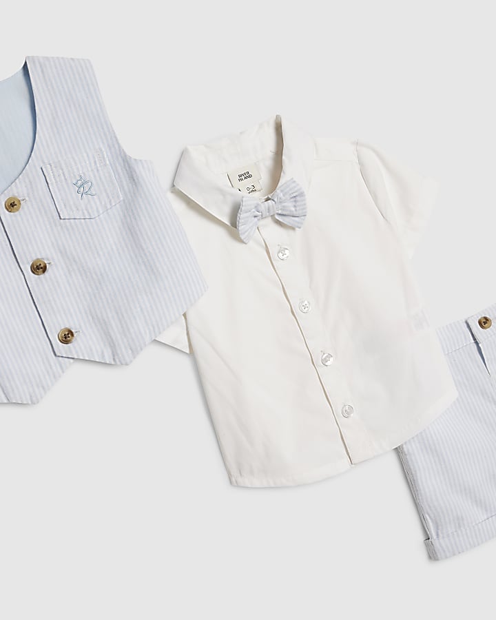 Baby Boys Blue Waistcoat And Shirt Set