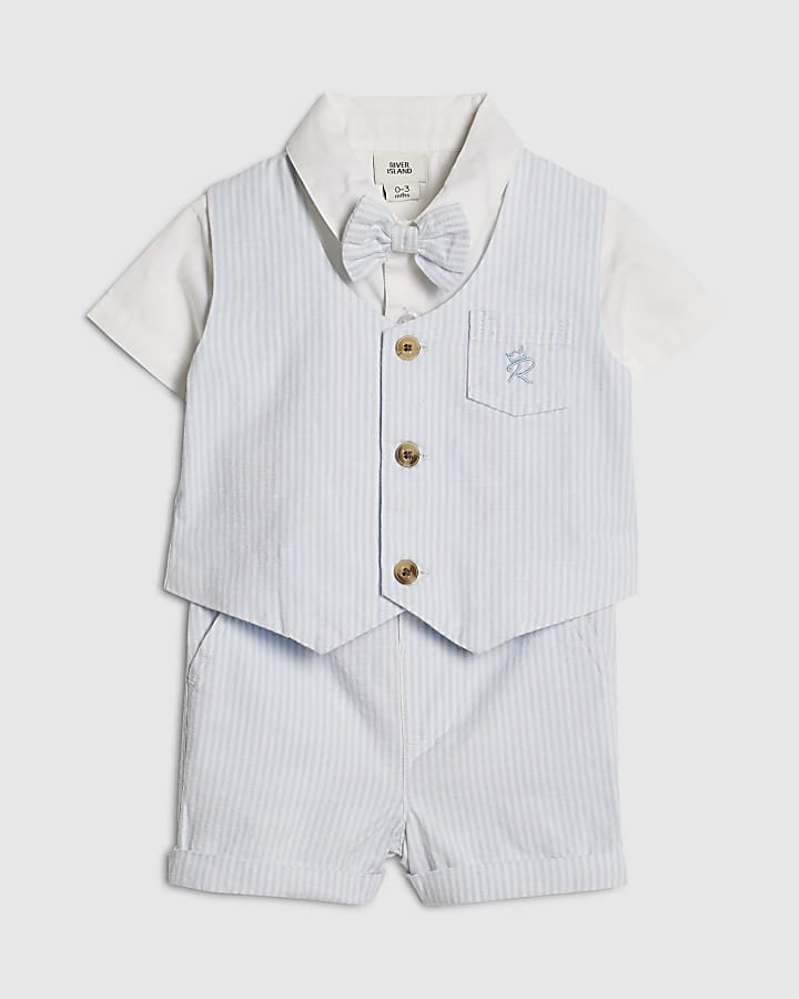 Baby Boys Blue Waistcoat And Shirt Set