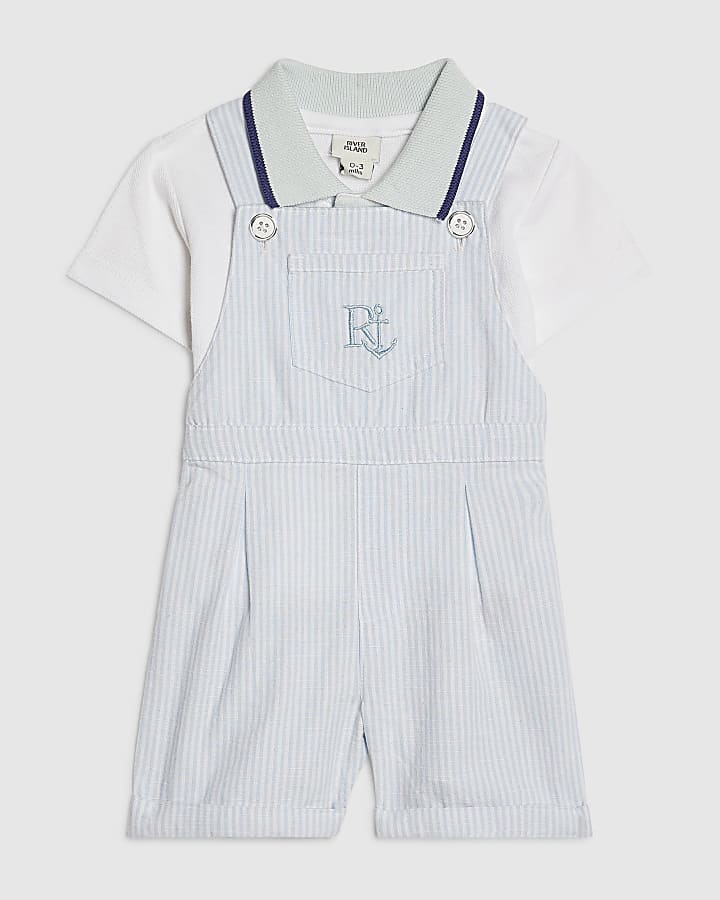 Baby Boys Blue Striped Dungaree Set
