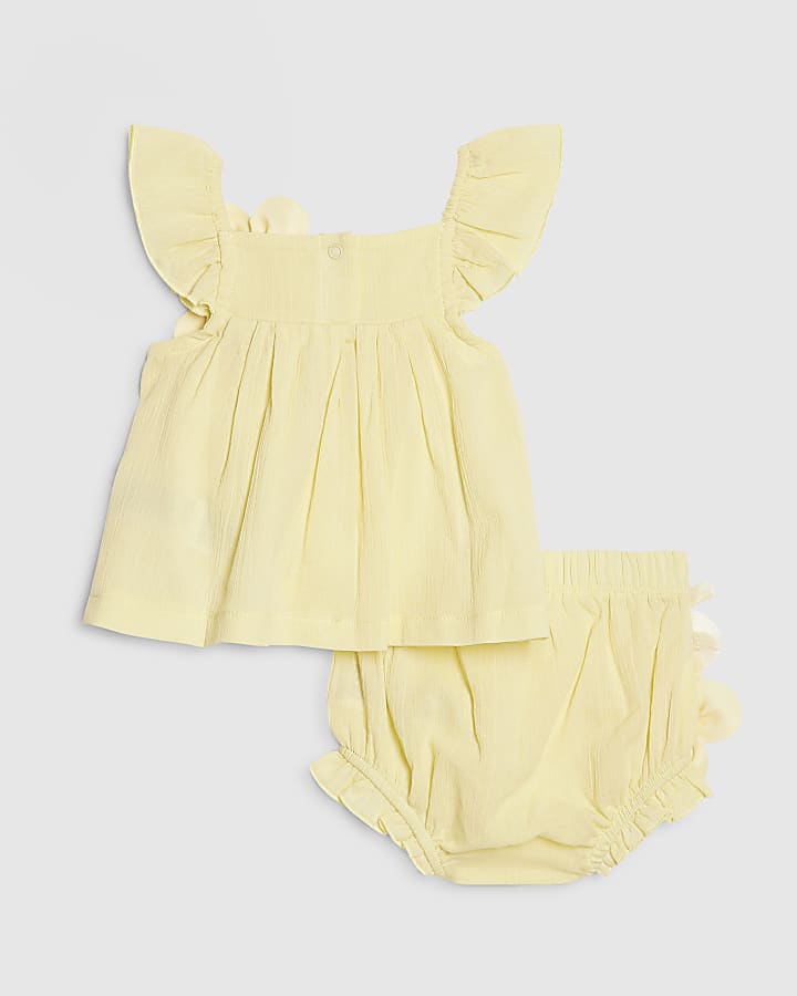 Baby Girls Yellow Smock 3D Flower Top Set