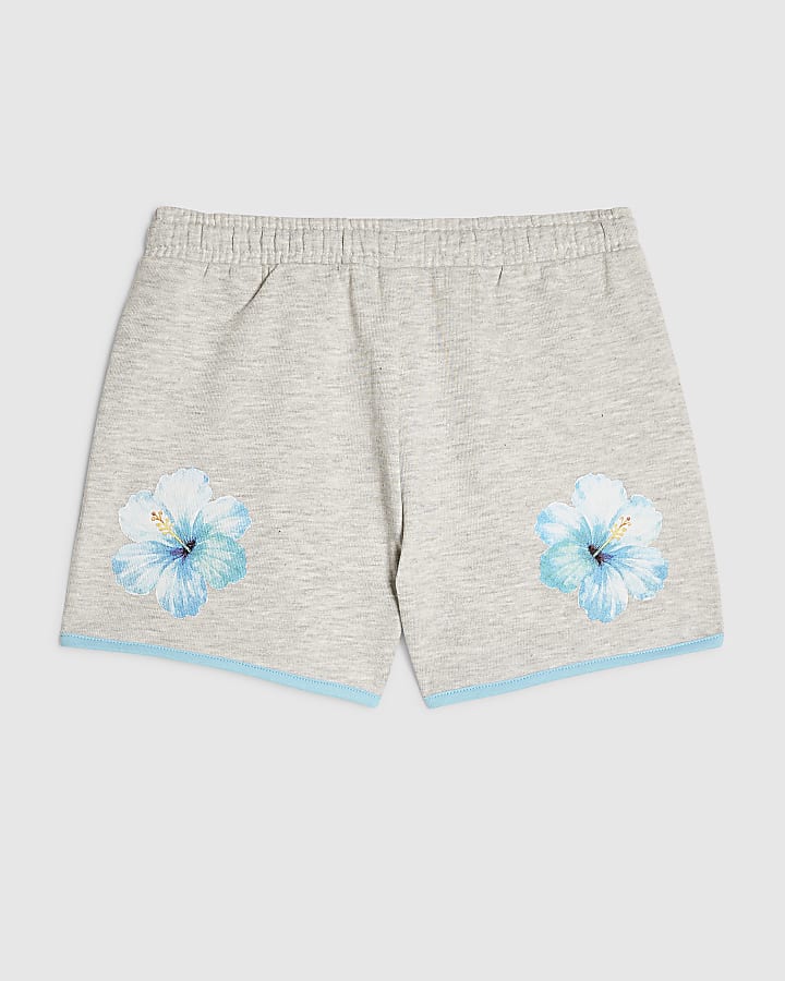 Girls Grey Floral Boarder Taped Shorts