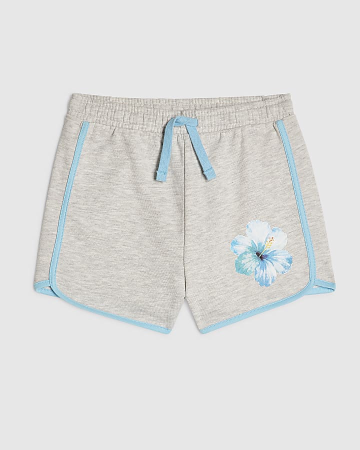 Girls Grey Floral Boarder Taped Shorts