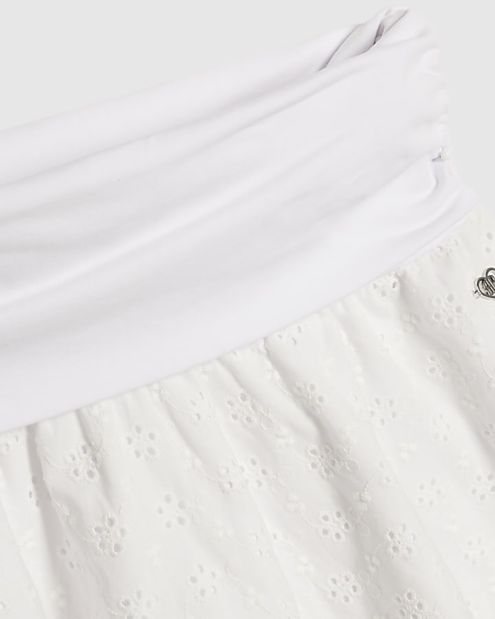 Girls White Asymmetric Top & Skirt Set