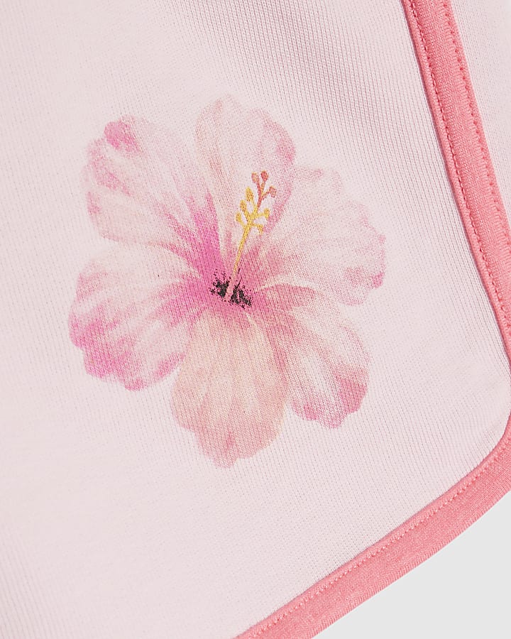 Girls Pink Floral Boarder Taped Shorts