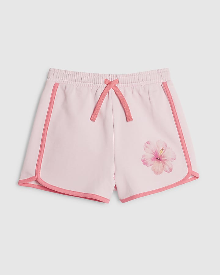 Girls Pink Floral Boarder Taped Shorts