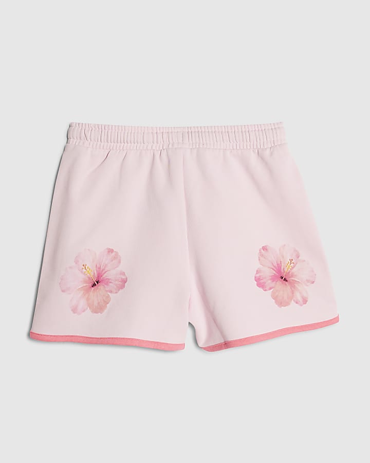 Girls Pink Floral Boarder Taped Shorts