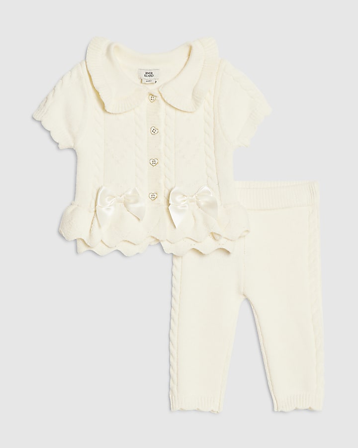 Baby Girls Cream Peplum Cardigan Set