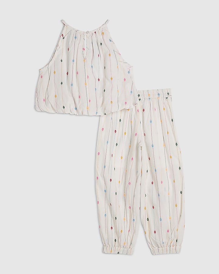 Mini Girls Beige Stripe Hareem Top Set